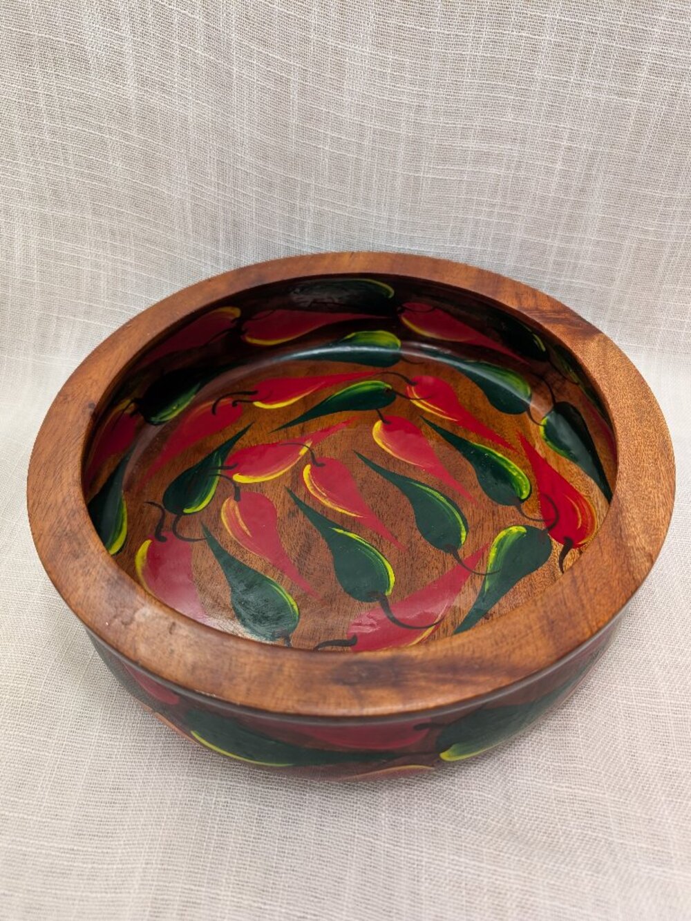 Hand-Painted Large Wooden Bowl 11.5" x 3"